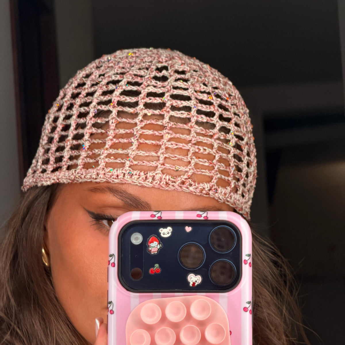 Mesh Crochet Hat –  pink & vanilla