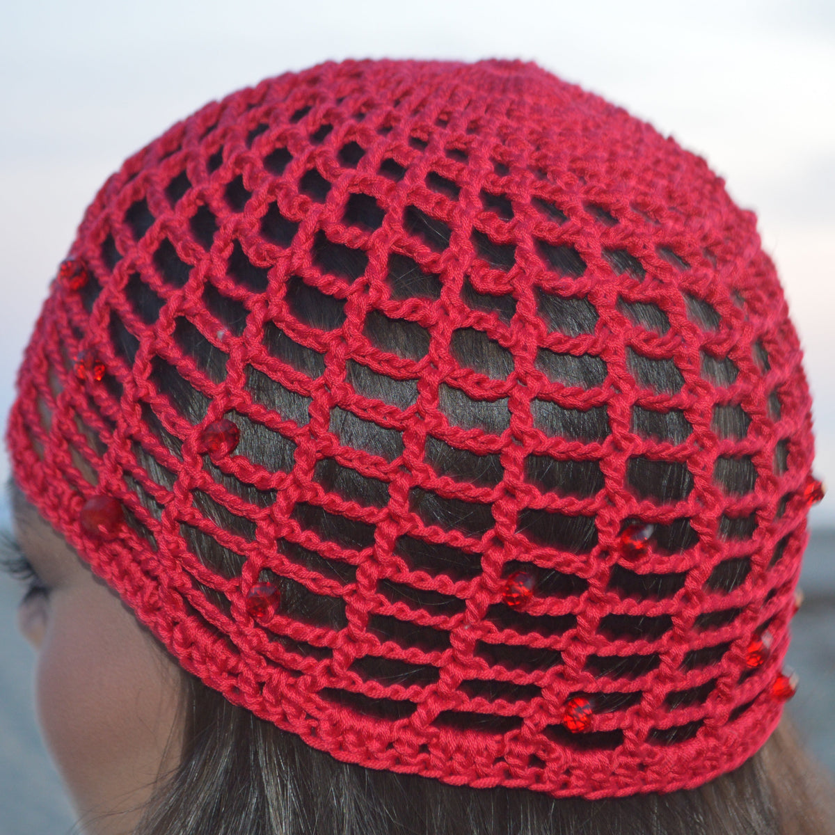 Mesh Crochet Hat – Double Cherry